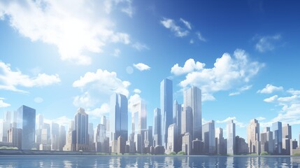 Obraz premium A high-resolution image of a summer cityscape, clear blue skies, light-colored background and accurate lighting, generative ai illustration