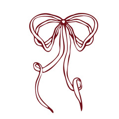 Hand drawn vector bow. Minimalist red outline linear trendy sketch style. illustration for fashion, packaging, digital prints, invitation, scrapbooking, logo