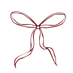 Hand drawn vector bow. Minimalist red outline linear trendy sketch style. illustration for fashion, packaging, digital prints, invitation, scrapbooking, logo