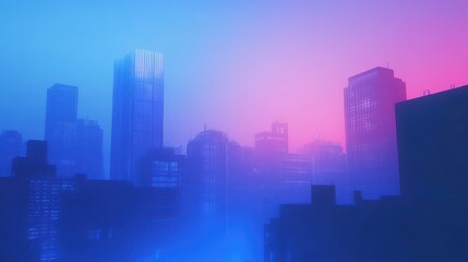 Obraz premium Vaporwave cityscape silhouette featuring skyscrapers bathed in neon lighting