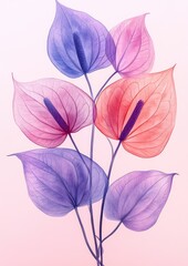 Obraz premium Anthurium flower watercolor illustration tropical plant exotic botanical art summer greenery clip art