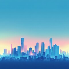 Fototapeta premium Cityscape silhouette is bathed in a pastel hued sky