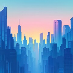 Fototapeta premium Digital cityscape features vibrant hues of blue and pastel shades