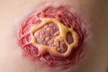 Close-up Image of a Severe Burn Wound on Skin