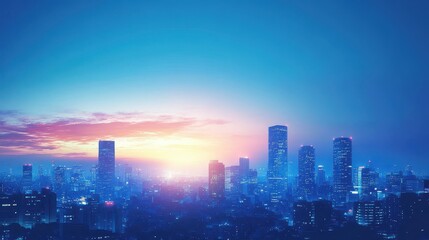 Obraz premium Stunning cityscape bathed in blue light during a vibrant sunset