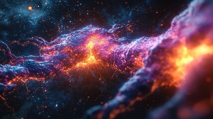 Fototapeta premium Abstract cosmic nebula flow, vibrant colors in deep space. Possible use science fiction background