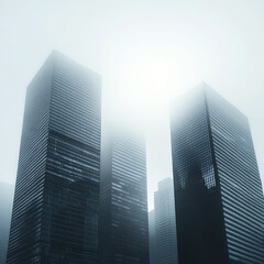 Obraz premium A stunning view of modern skyscrapers obscured by fog, highlighting the architectural beauty of urban design