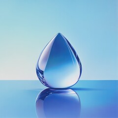 A single clear water droplet sits on a reflective surface