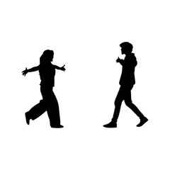 An adult woman and an adult boy are running towards each other with their arms outstretched vector.