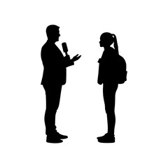 A journalist interviewed students using black and white vectors.