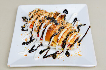 Homemade Belgium Waffles with Blueberries and Almonds. Classic , double bubble waffle. Kulah waffle.