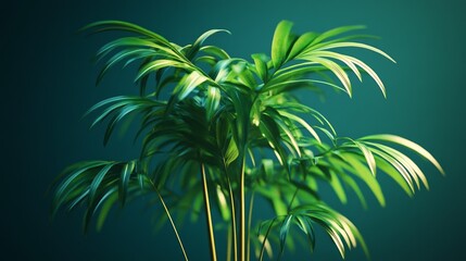 Obraz premium Tall-Stemmed Plant with Green Leaves Growing in a Minimalist Indoor Space