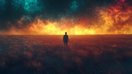Obraz premium Transforming Dark Thoughts into Light Under a Vibrant Night Sky Full of Stars