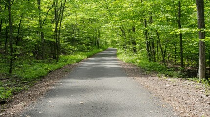 Obraz premium Scenic nature walk along a serene pathway lush green forest outdoor exploration tranquil environment eye-level view journey into the wilderness