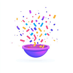 A vibrant bowl filled with colorful confetti pieces bursts upward, symbolizing joy and celebration. Perfect for conveying festive occasions or highlighting party themes.