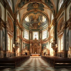 Fototapeta premium Ornate church interior with golden decorations.