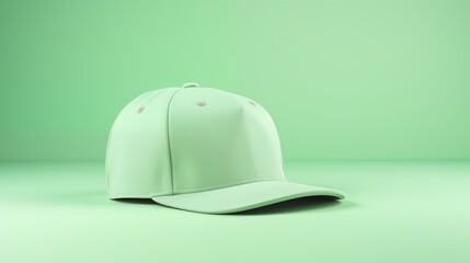 Fototapeta premium white baseball cap,Cap mockup on a light green background,generative ai illustration