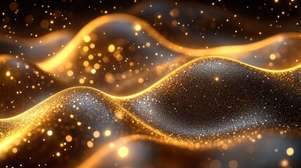 Abstract waves of shimmering gold and black, creating a dynamic visual effect.