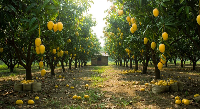 Indian organic mango farm in India of totapuri, kesar or alphonso mango  