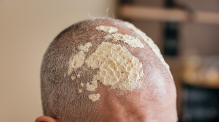 Psoriasis on Scalp:  Close-up Image of a Man's Head Showing Scalp Psoriasis