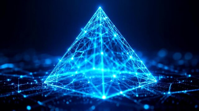 Pyramid light connecting dots and lines weave in and out of the pyramide, creating a dynamic wireframe that glows softly video
