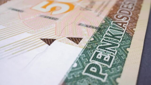 A close-up of a 50 Litas banknote, Lithuania currency (1993&ndash;2014).