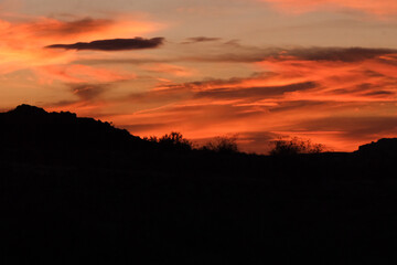 Oramge sunset in the desert southwest mountains