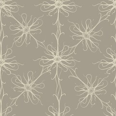 Fototapeta premium Vintage-style scientific neuron seamless pattern on a Pastel Gray Background