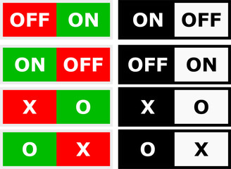 on off button with black and white and red green background
