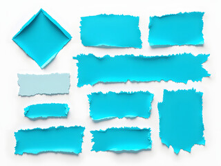 Fototapeta premium Blue torn paper pieces with rough edges on white background, grunge texture.