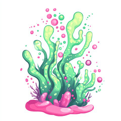 Obraz premium A vibrant underwater scene featuring colorful coral plants and bubbles. The artwork captures the essence of marine life, showcasing the beauty and diversity of ocean ecosystems.