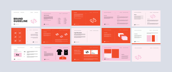 Brand identity design template. Complete Brand Guidelines Template, Creative brand guidelines layout, brand identity manual presentation, Logo and brand strategy guide, Logo guideline book.