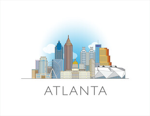 Naklejka premium Atlanta city Georgia cityscape illustration skyline drawing