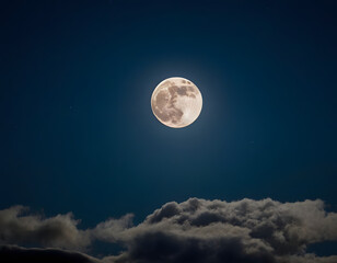 full moon over blue sky, illustration of full moon on the sky at night