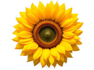 Obraz premium Sunflower, yellow, bright, petals, center, brown, seeds, vibrant, nature, flower, bloom, summer, plant, golden, floral, close-up, isolated, background, white, fresh, natural, botanical, garden, sunny,