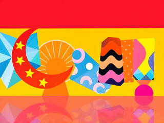Colorful, vibrant, heart, abstract, shapes, gradient, red, yellow, blue, orange, swirl, curve, dynamic, fluid, motion, energy, bright, bold, vivid, lively, playful, creative, artistic, modern, contemp