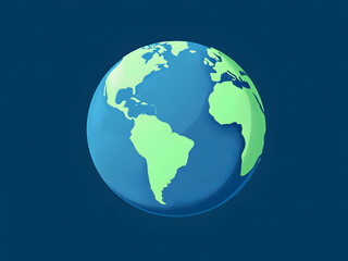 3D illustration of Earth with continents in green and oceans in blue on a blue background.