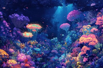 Fototapeta premium Vibrant underwater scene showcases a diverse coral reef ecosystem