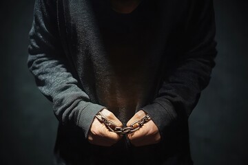 Handcuffed Man in Black Hoodie Captured in Spotlight
