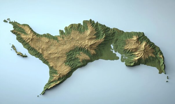 3D model of volcanic island, geography lesson, map
