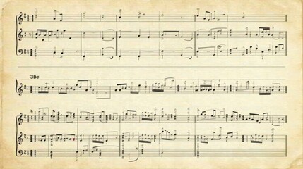 Aged Musical Score A Detailed Close-Up of a Vintage Sheet Music Piece Featuring a Complex Composition for Piano or Similar Instrument