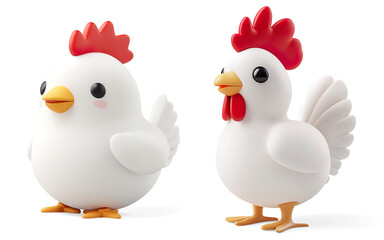 Cute Cartoon Chicken with Red Comb on a Transparent Background