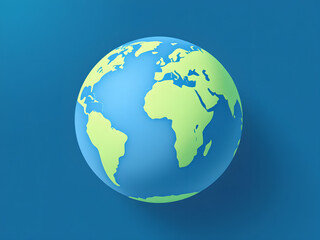 Fototapeta premium 3D illustration of Earth with continents in green and oceans in blue on a blue background.