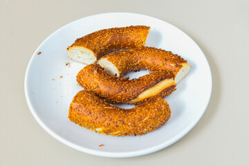 Turkish pastry product , tasty pogaca, acma . Simit, gevrek. Turkish Pastries; peynirli, patatesli, kasarli pogaca, sosili acma, dereotlu pogaca,  borek, acma, ay coregi at patisserie showcase.