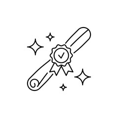 Degree Scroll, Outline icon of diploma scroll with ribbon.