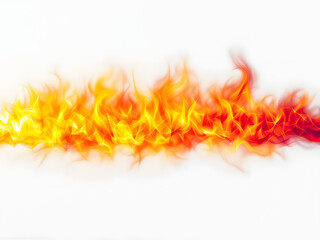 Bright, vivid fire flames on white background, intense burning glow.