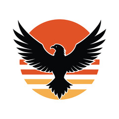 Eagle spreading wings sillhouette on retro striped vintage background vector art illustration