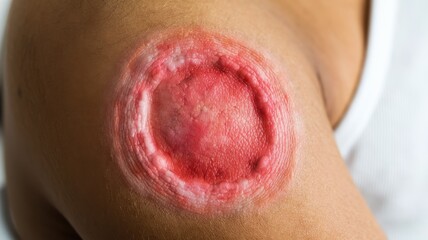 Fototapeta premium Close-up of a Ring-Shaped Burn Wound on Human Skin