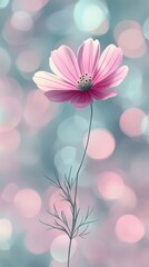 Obraz premium Delicate pink cosmos blossom against a bokeh light backdrop