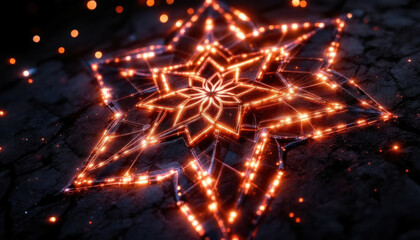 Fototapeta premium Glowing Star Mandala on Dark Surface